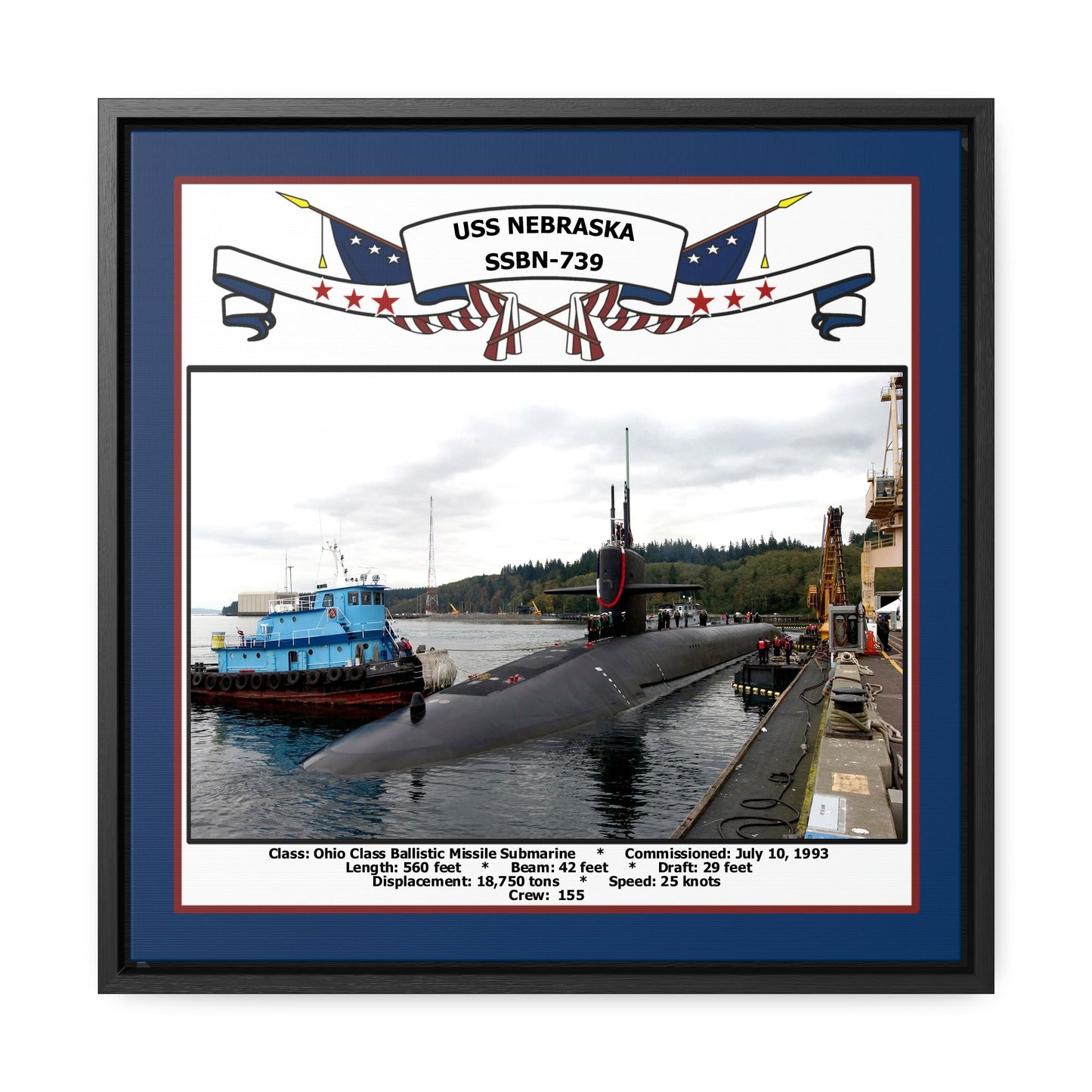 USS Nebraska SSBN-739 Navy Floating Frame Photo Front View