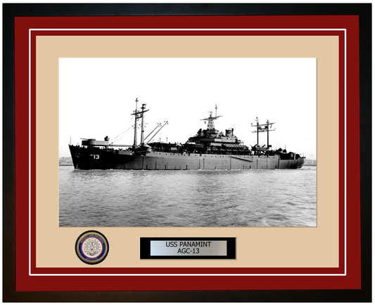USS Panamint AGC-13 Framed Navy Ship Photo Burgundy