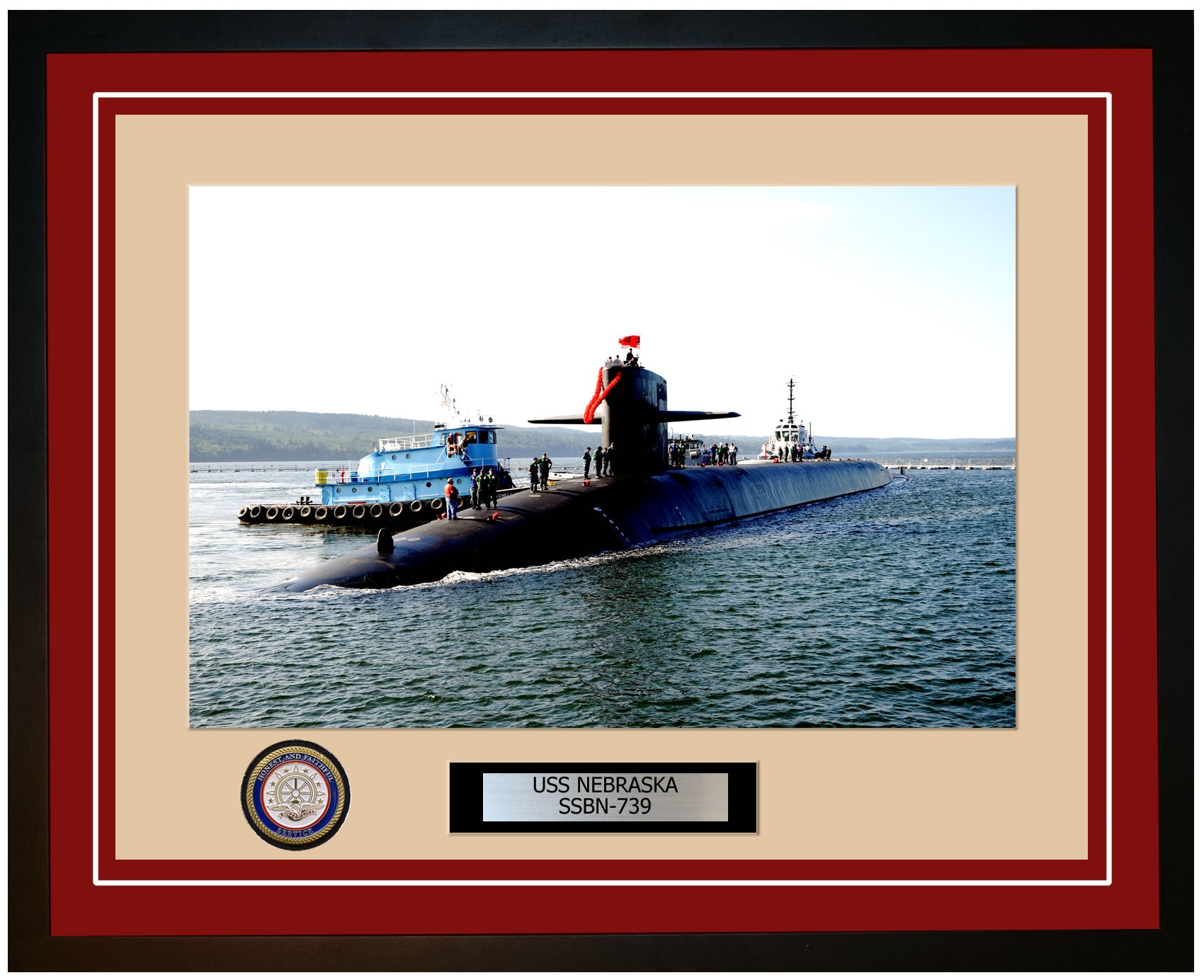 USS Nebraska SSBN-739 Framed Navy Ship Photo Burgundy