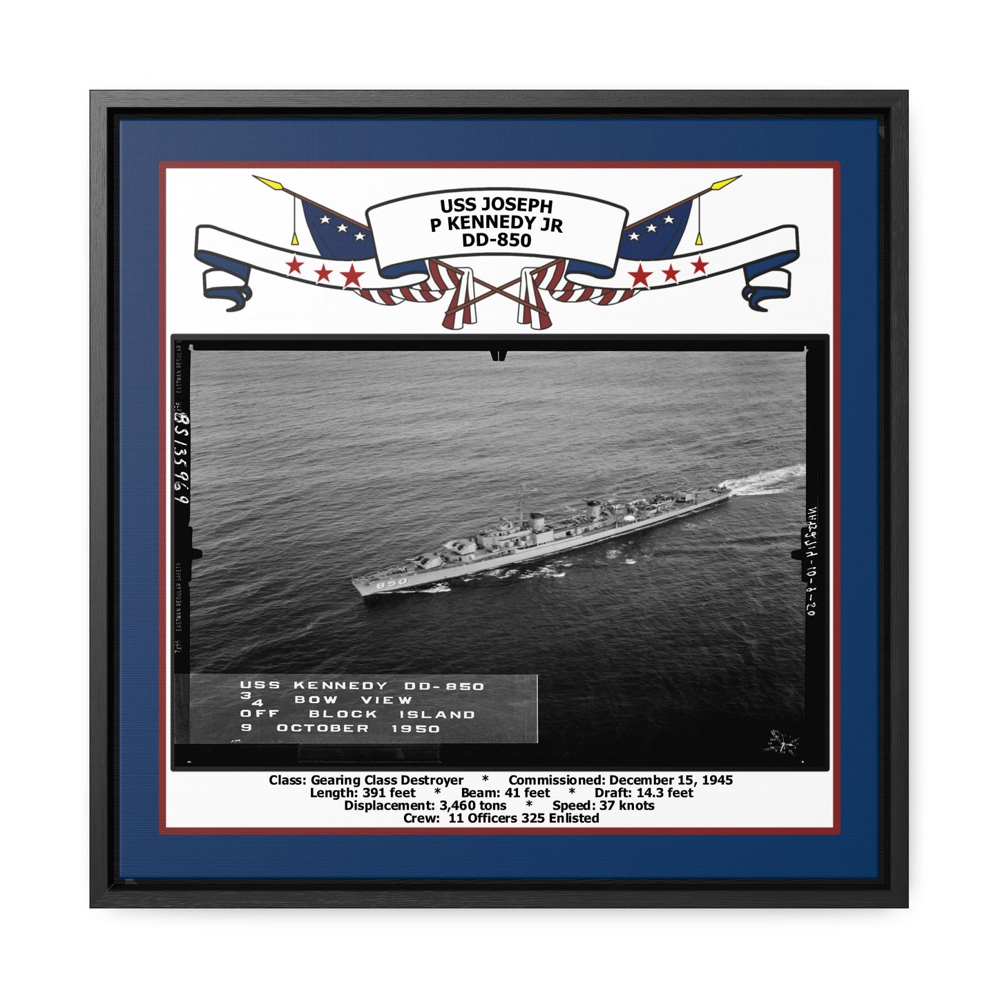 USS Joseph P Kennedy Jr DD-850 Navy Floating Frame Photo Front View