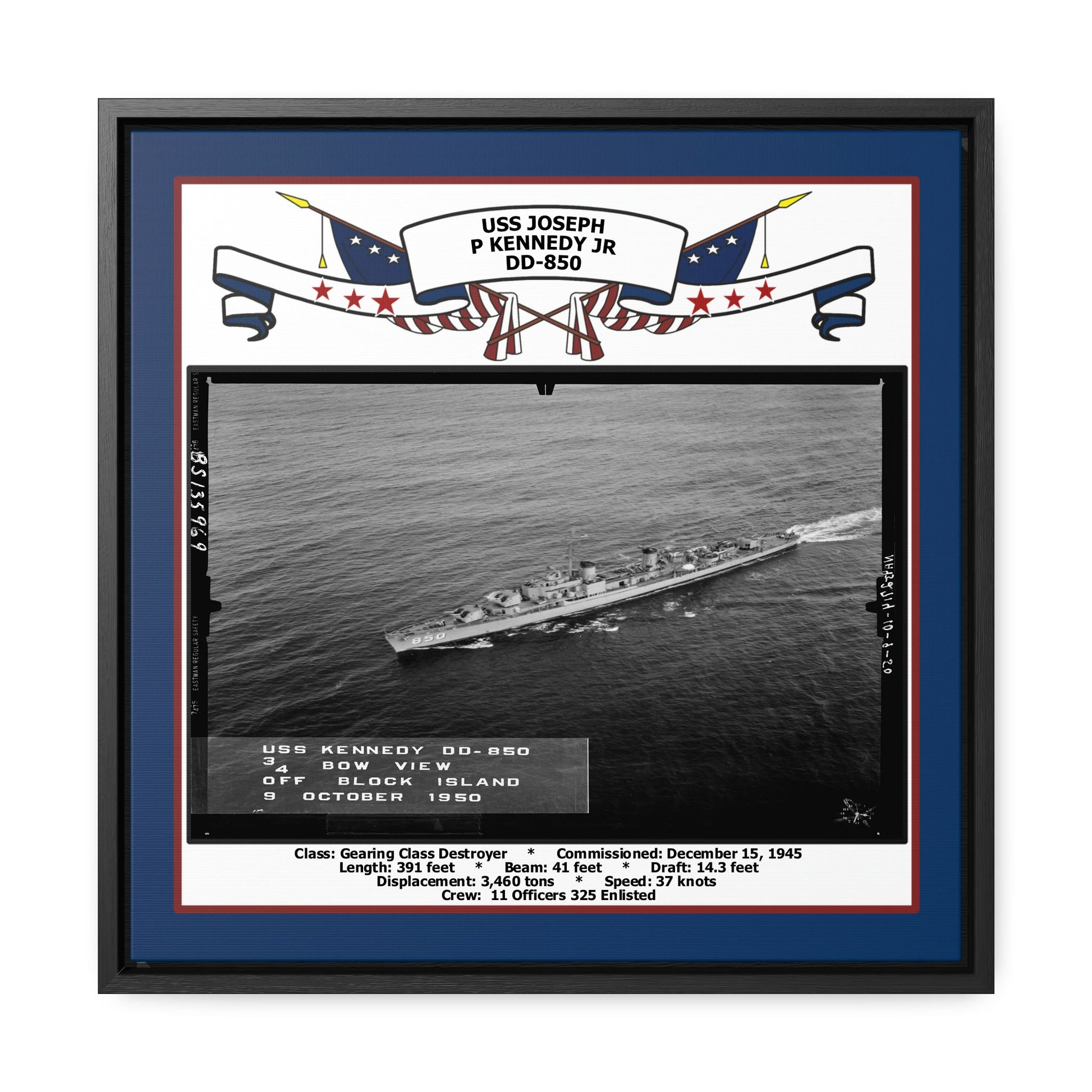 USS Joseph P Kennedy Jr DD-850 Navy Floating Frame Photo Front View