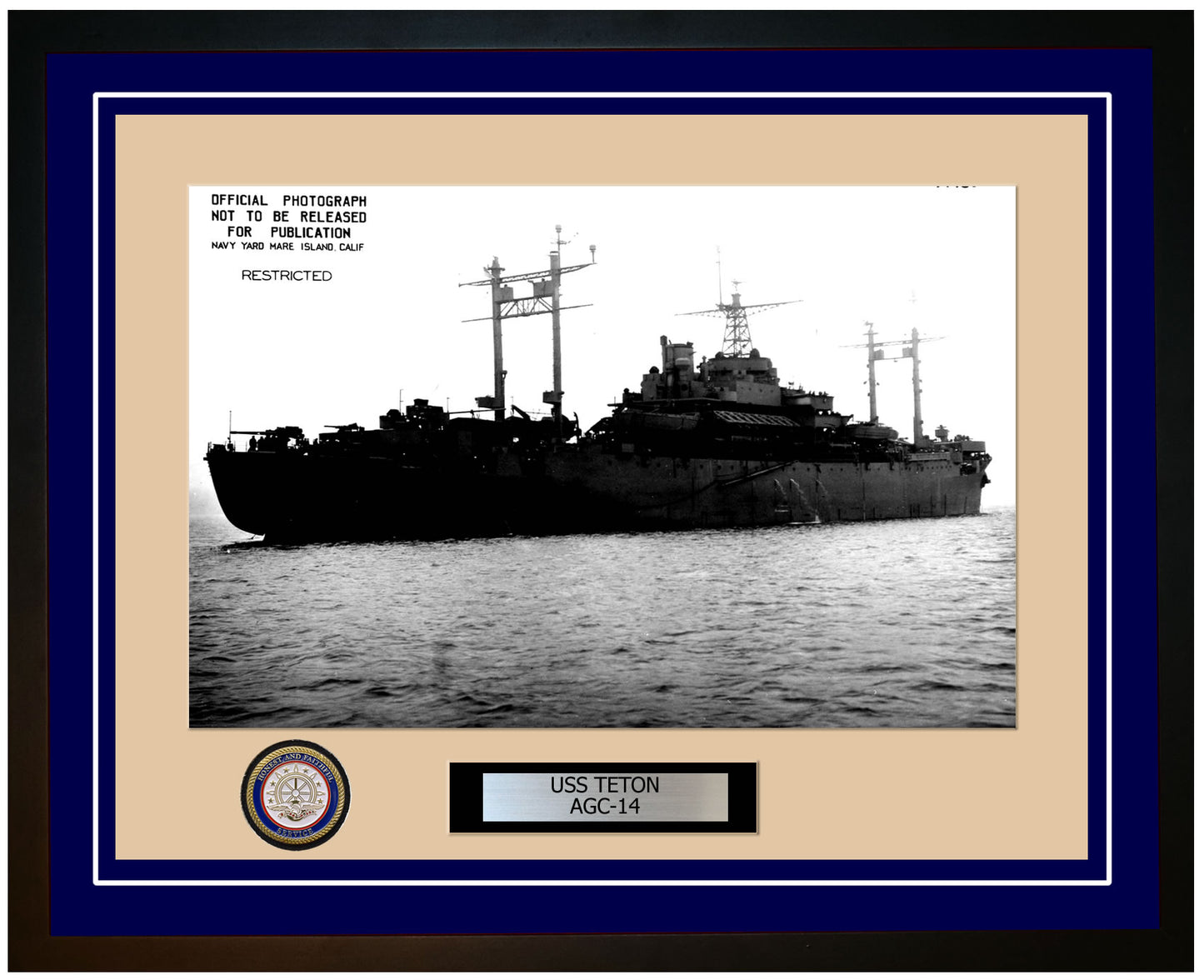 USS Teton AGC-14 Framed Navy Ship Photo Blue