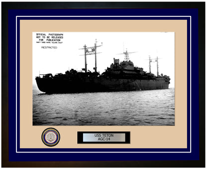 USS Teton AGC-14 Framed Navy Ship Photo Blue
