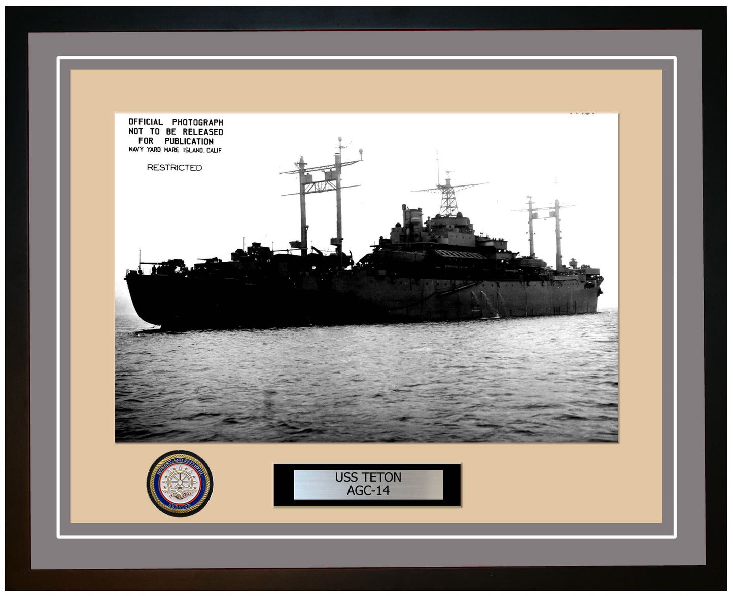 USS Teton AGC-14 Framed Navy Ship Photo Grey
