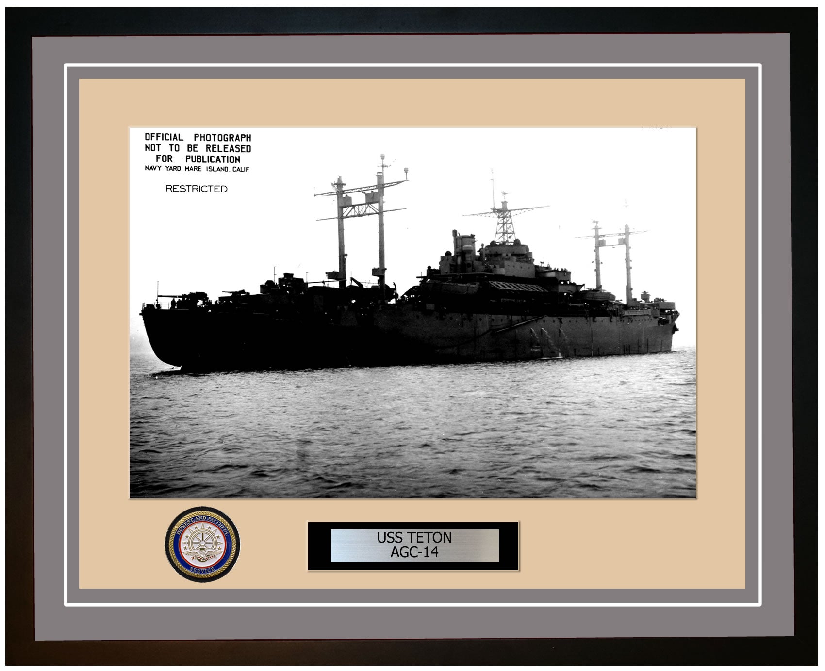 USS Teton AGC-14 Framed Navy Ship Photo Grey