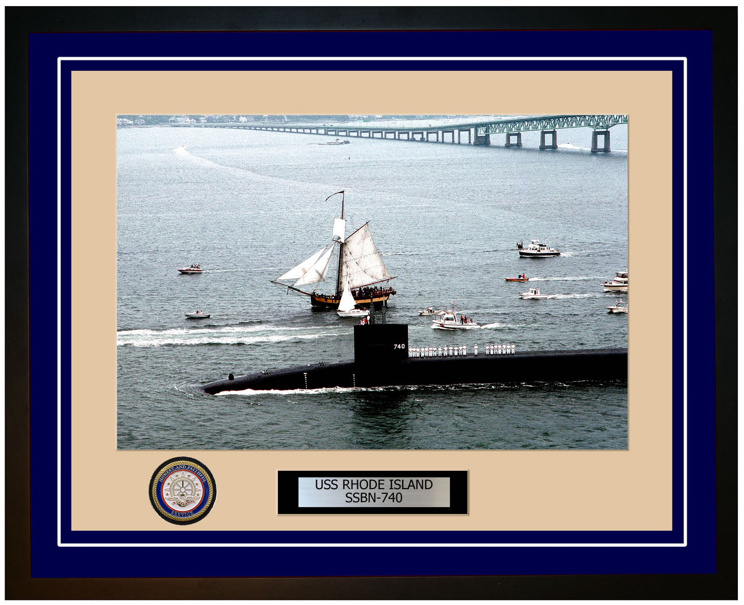 USS Rhode Island SSBN-740 Framed Navy Ship Photo Blue