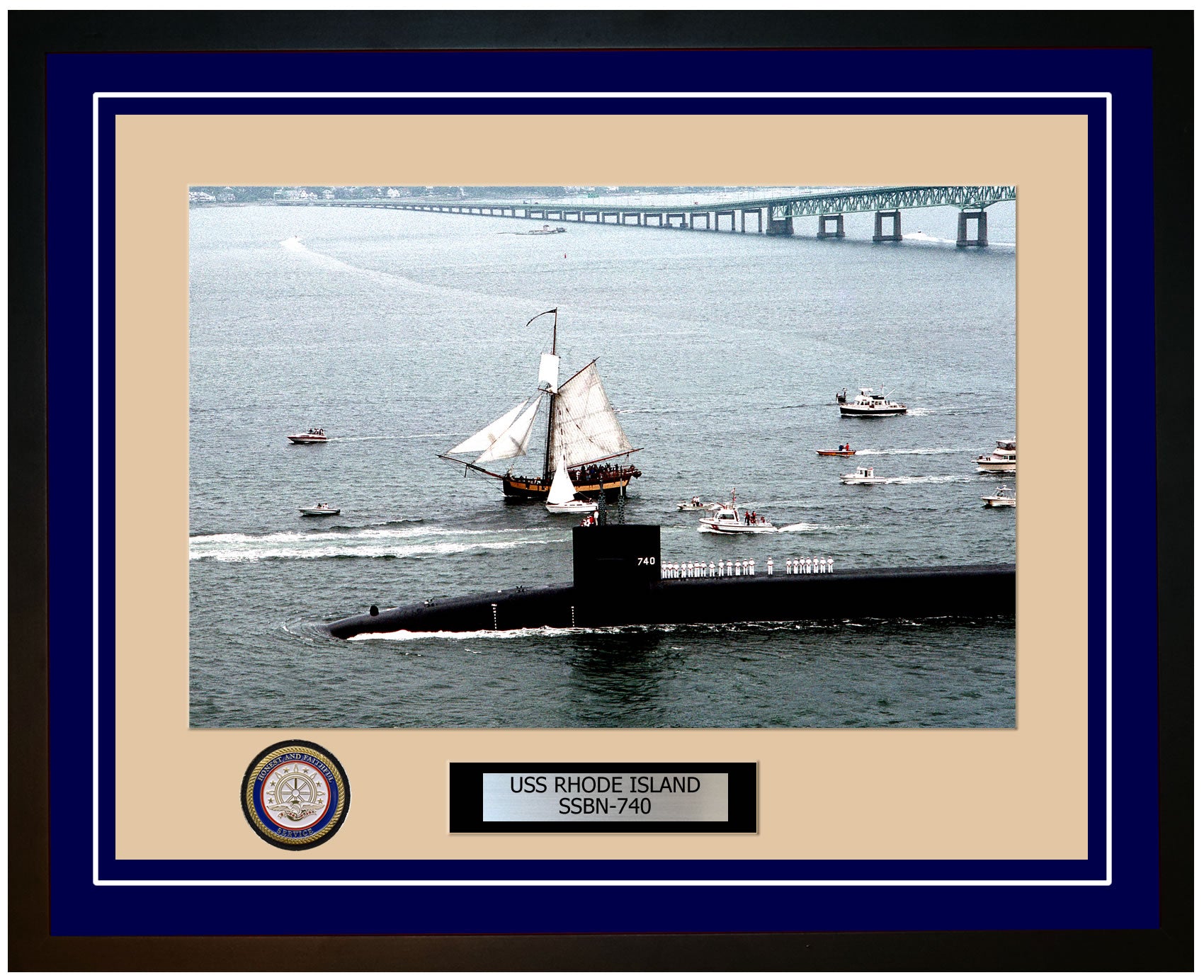 USS Rhode Island SSBN-740 Framed Navy Ship Photo Blue