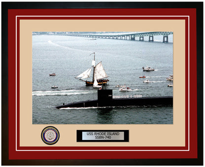 USS Rhode Island SSBN-740 Framed Navy Ship Photo Burgundy