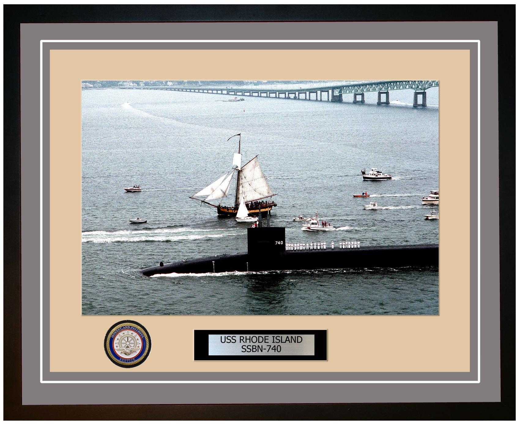 USS Rhode Island SSBN-740 Framed Navy Ship Photo Grey