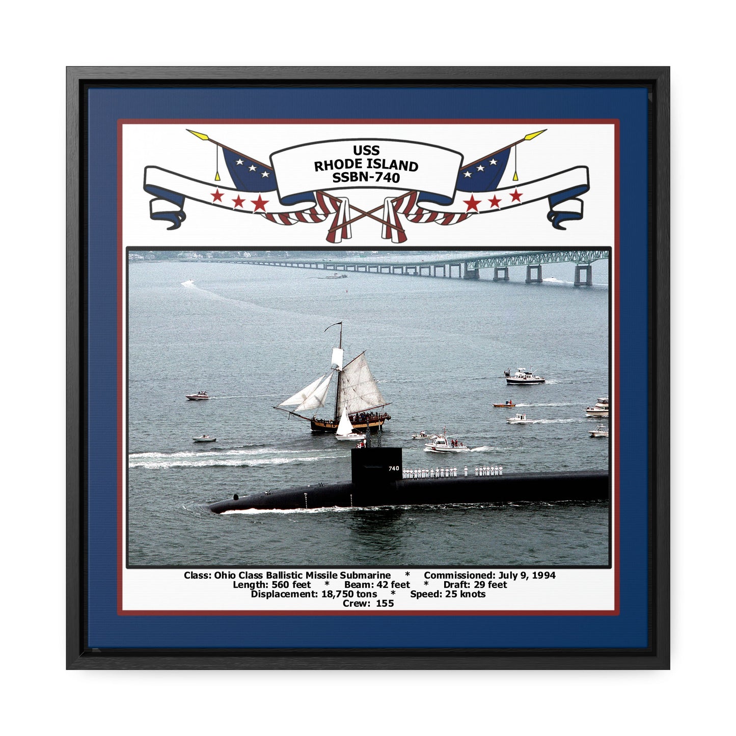 USS Rhode Island SSBN-740 Navy Floating Frame Photo Front View