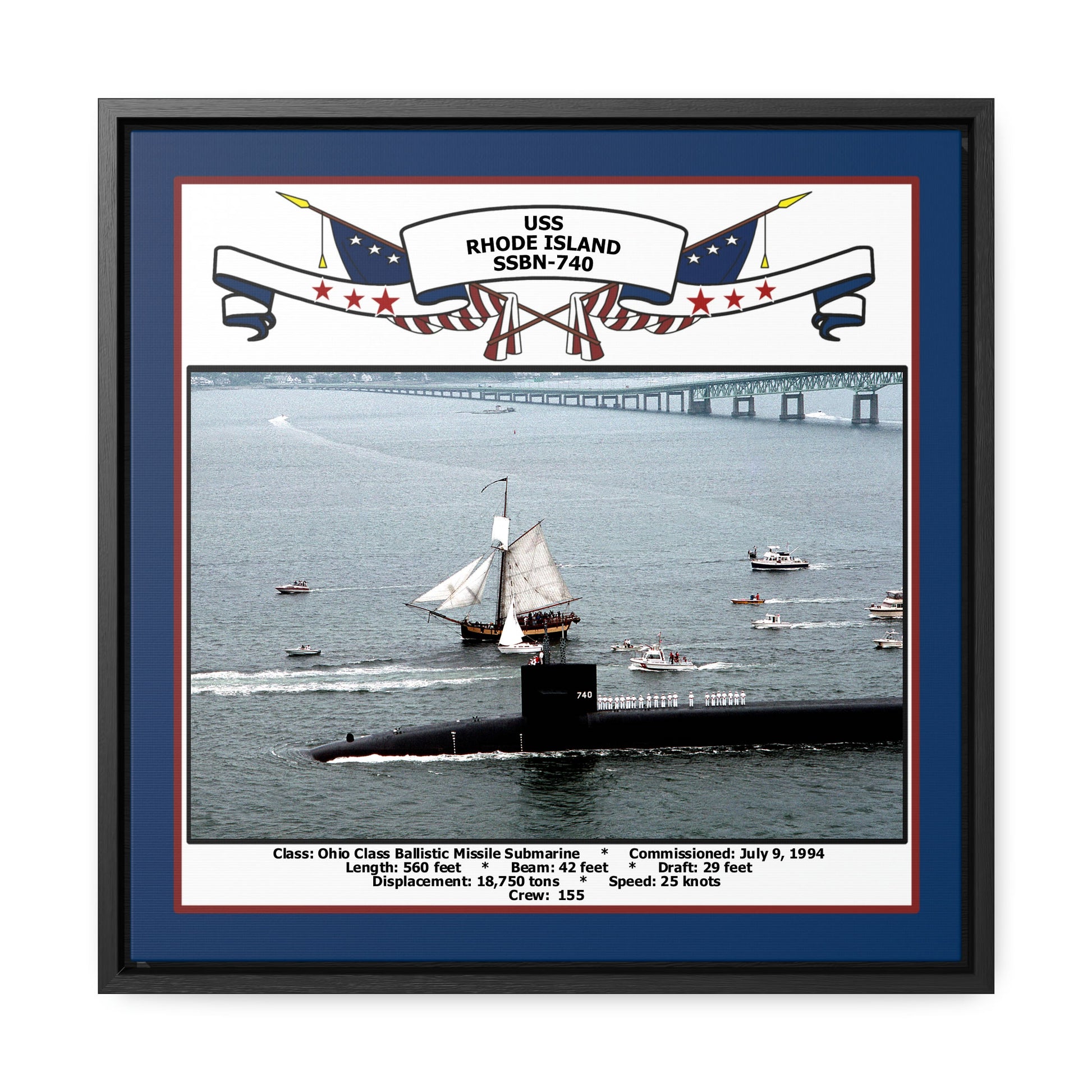 USS Rhode Island SSBN-740 Navy Floating Frame Photo Front View