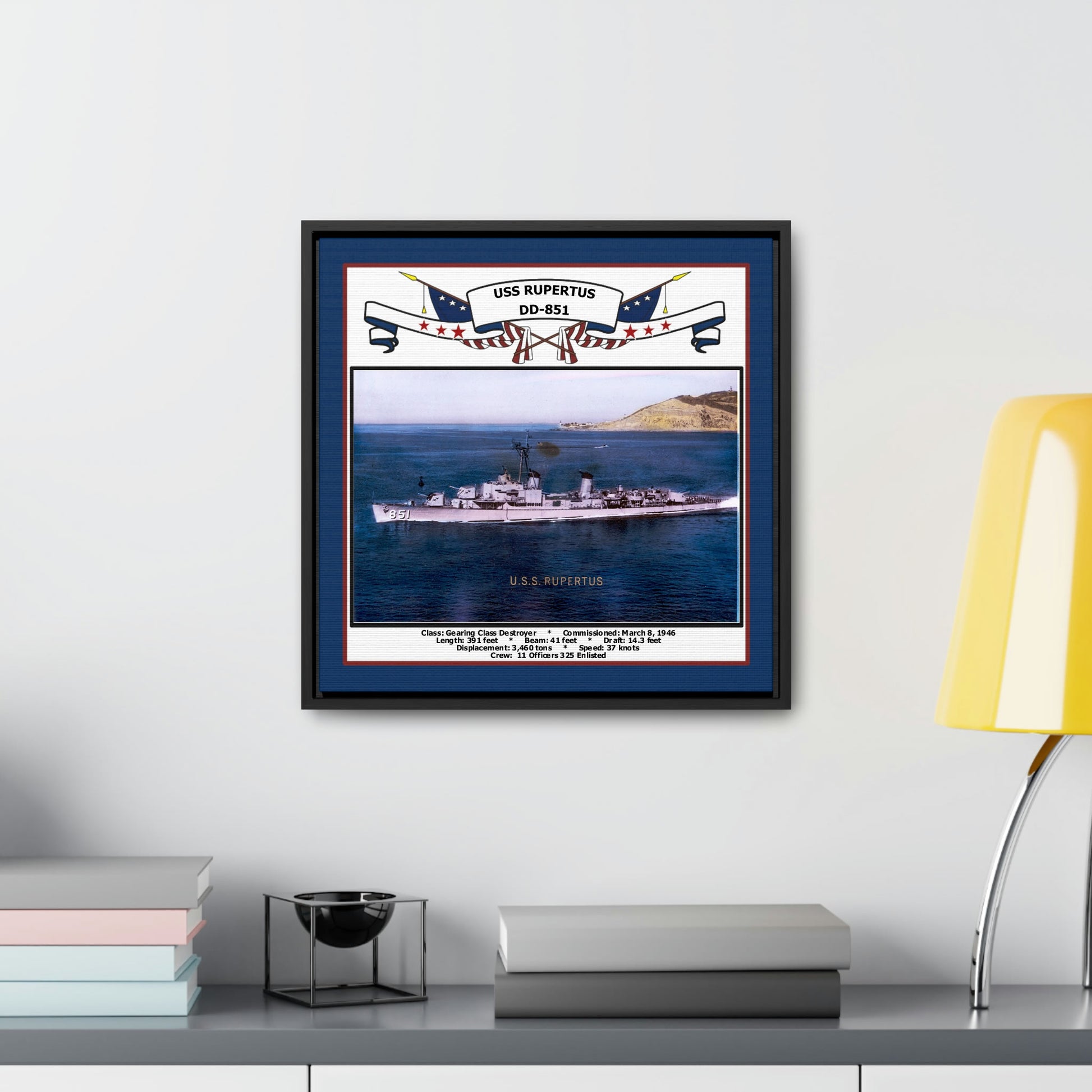 USS Rupertus DD-851 Navy Floating Frame Photo Desk View