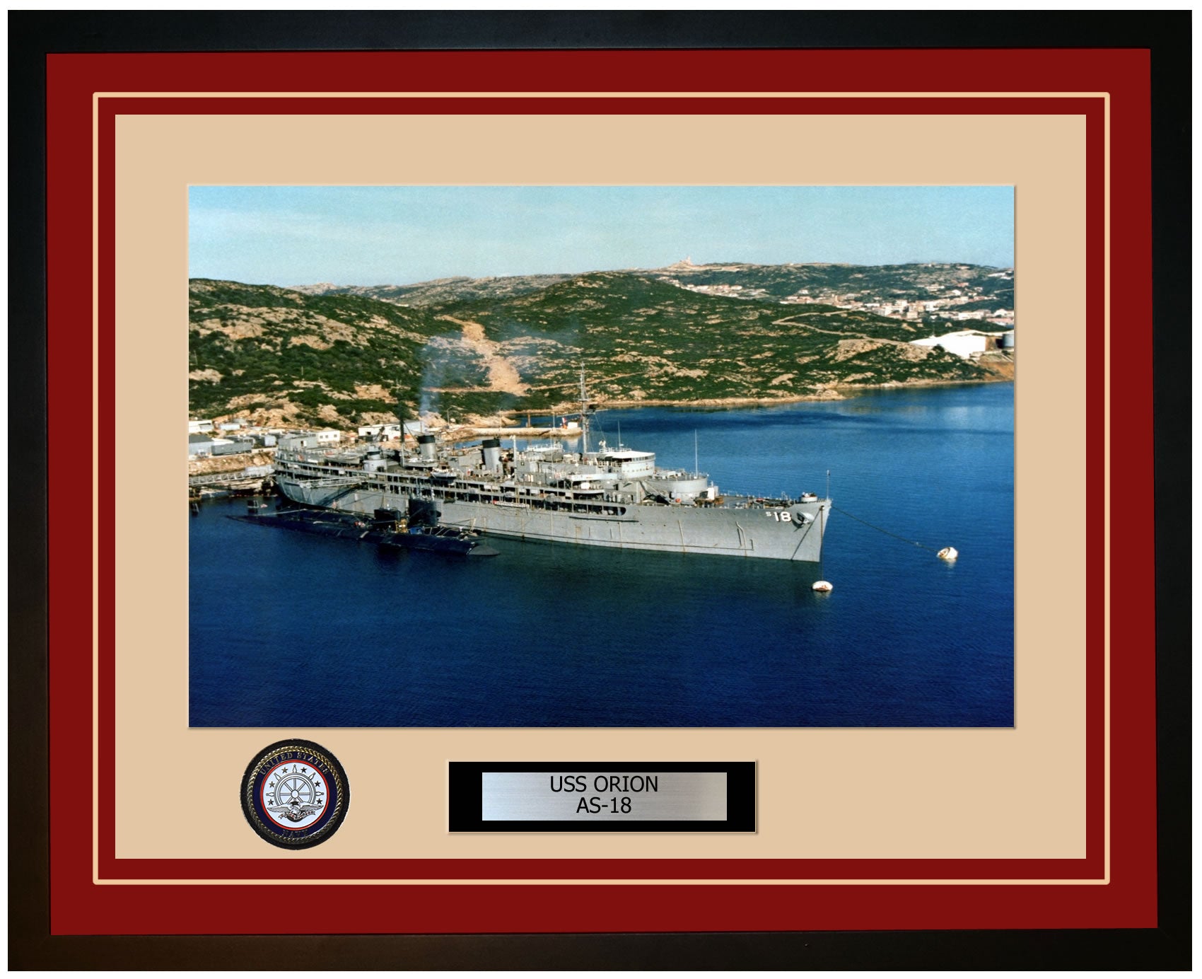 USS ORION AS-18 Framed Navy Ship Photo Burgundy