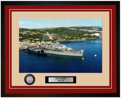 USS ORION AS-18 Framed Navy Ship Photo Burgundy