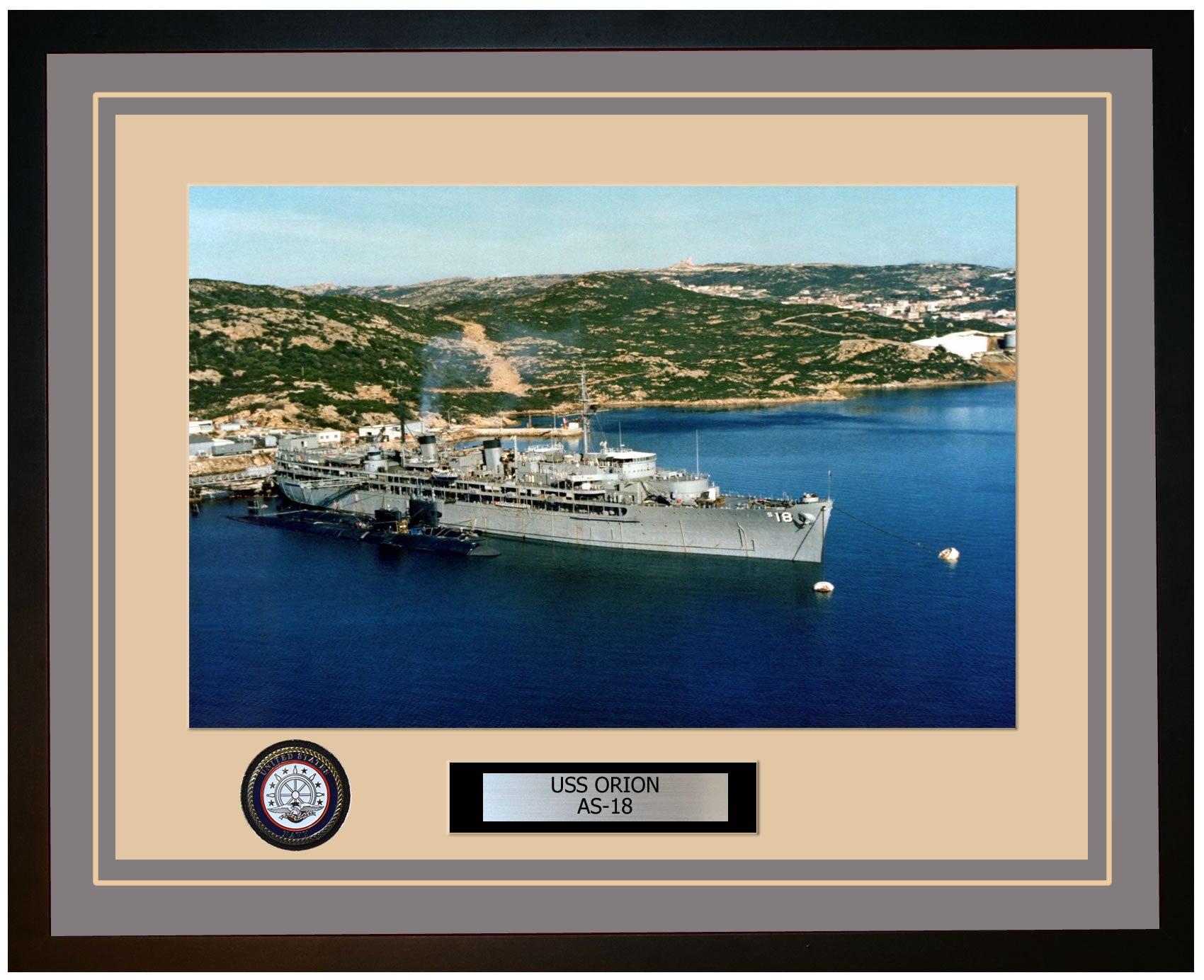 USS ORION AS-18 Framed Navy Ship Photo Grey