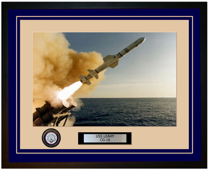 USS LEAHY CG-16 Framed Navy Ship Photo Blue