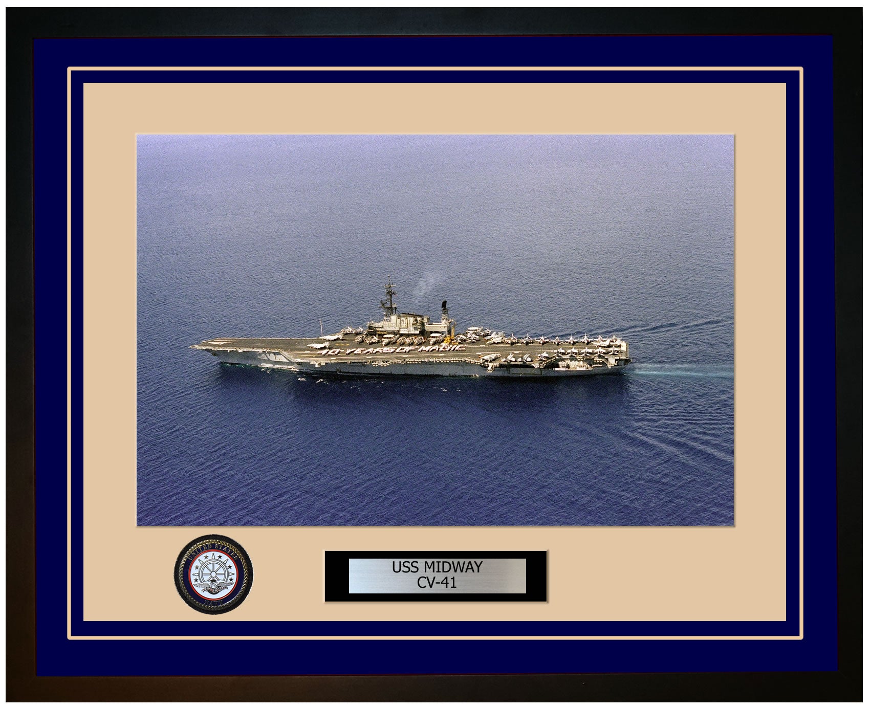 USS MIDWAY CV-41 Framed Navy Ship Photo Blue