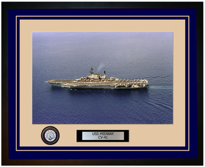 USS MIDWAY CV-41 Framed Navy Ship Photo Blue