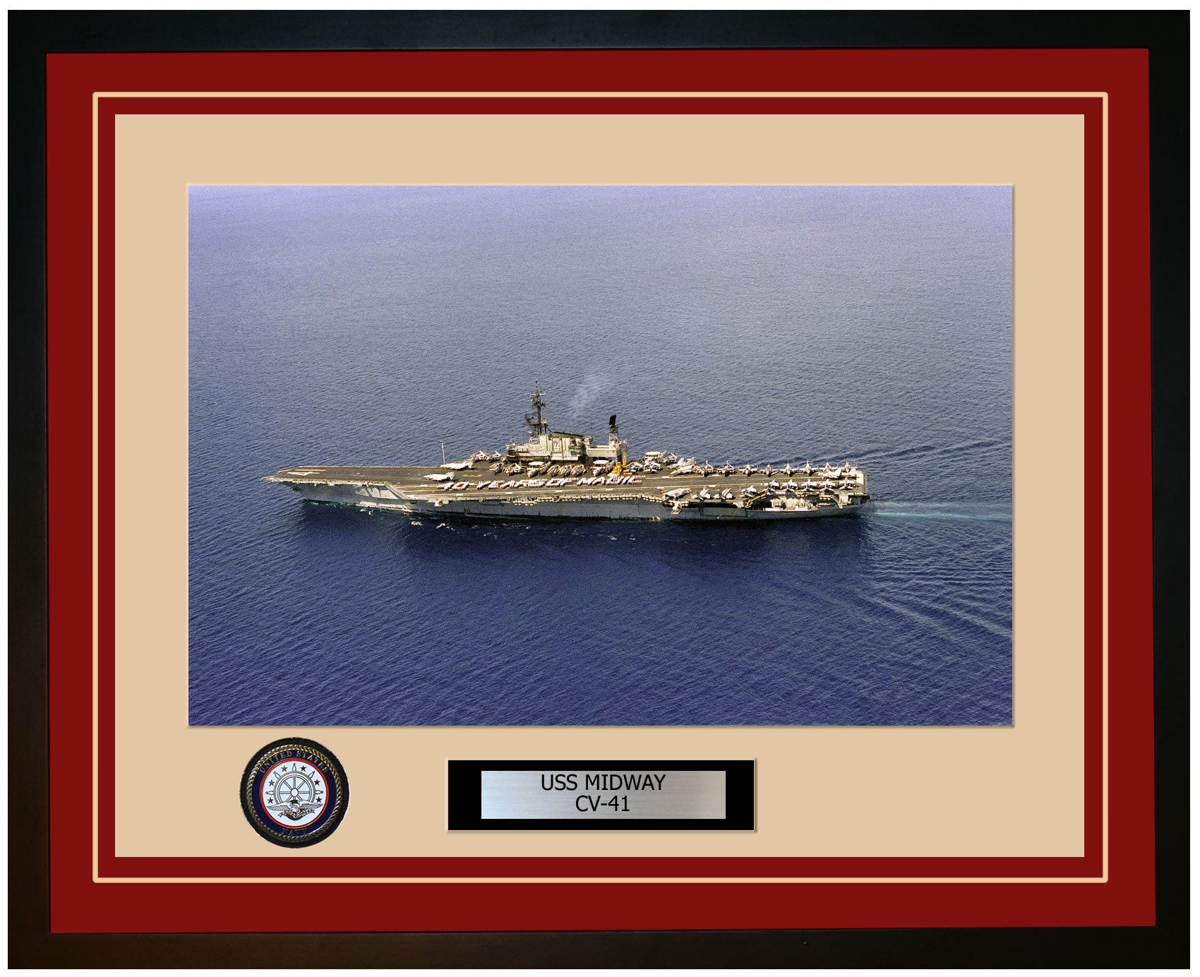 USS MIDWAY CV-41 Framed Navy Ship Photo Burgundy