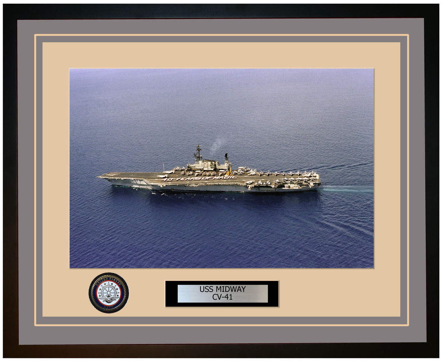 USS MIDWAY CV-41 Framed Navy Ship Photo Grey