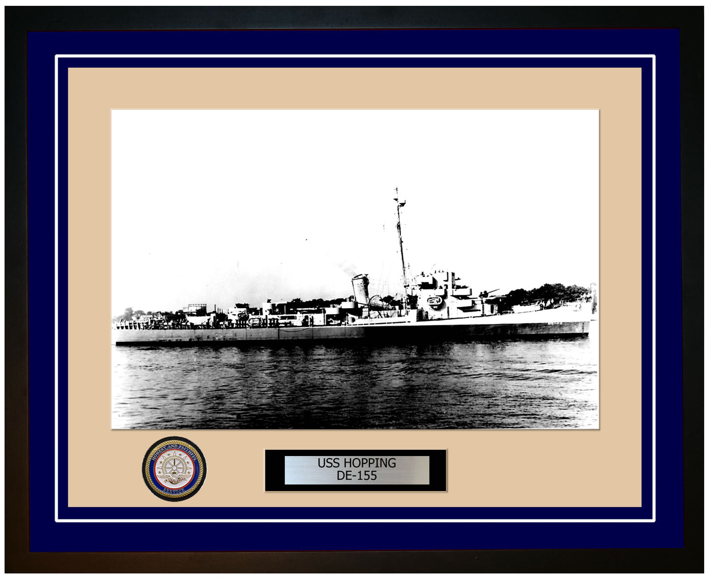 USS Hopping DE-155 Framed Navy Ship Photo Blue