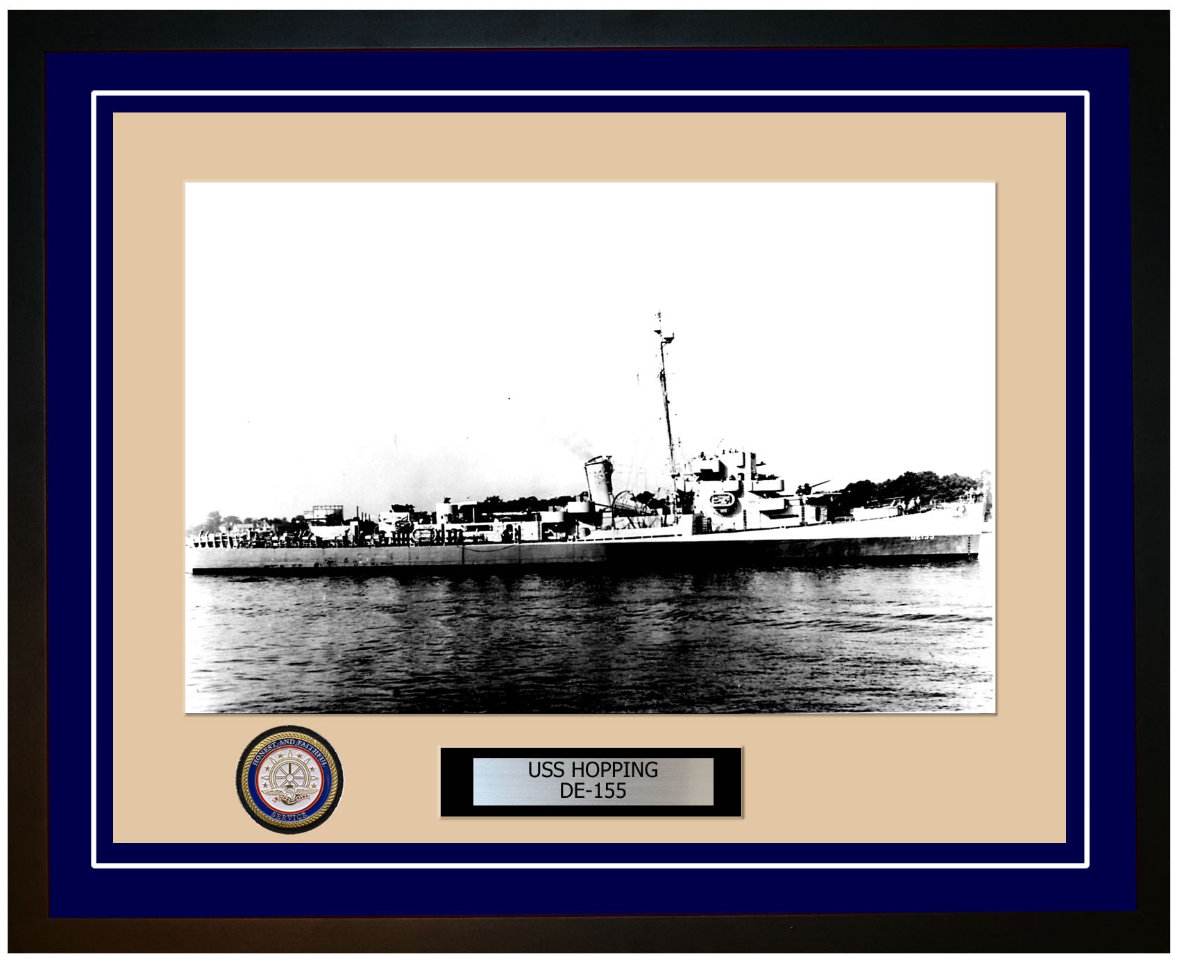 USS Hopping DE-155 Framed Navy Ship Photo Blue