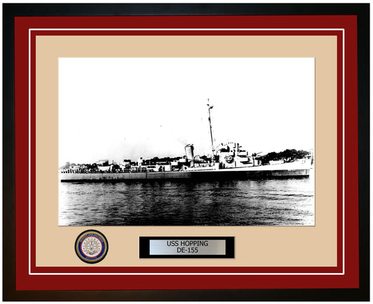 USS Hopping DE-155 Framed Navy Ship Photo Burgundy