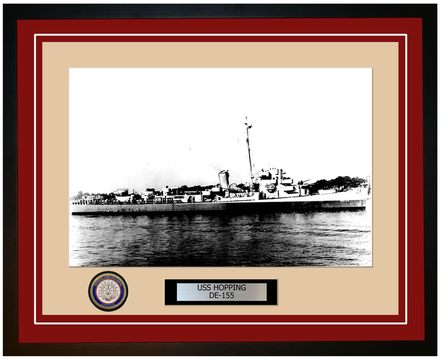 USS Hopping DE-155 Framed Navy Ship Photo Burgundy