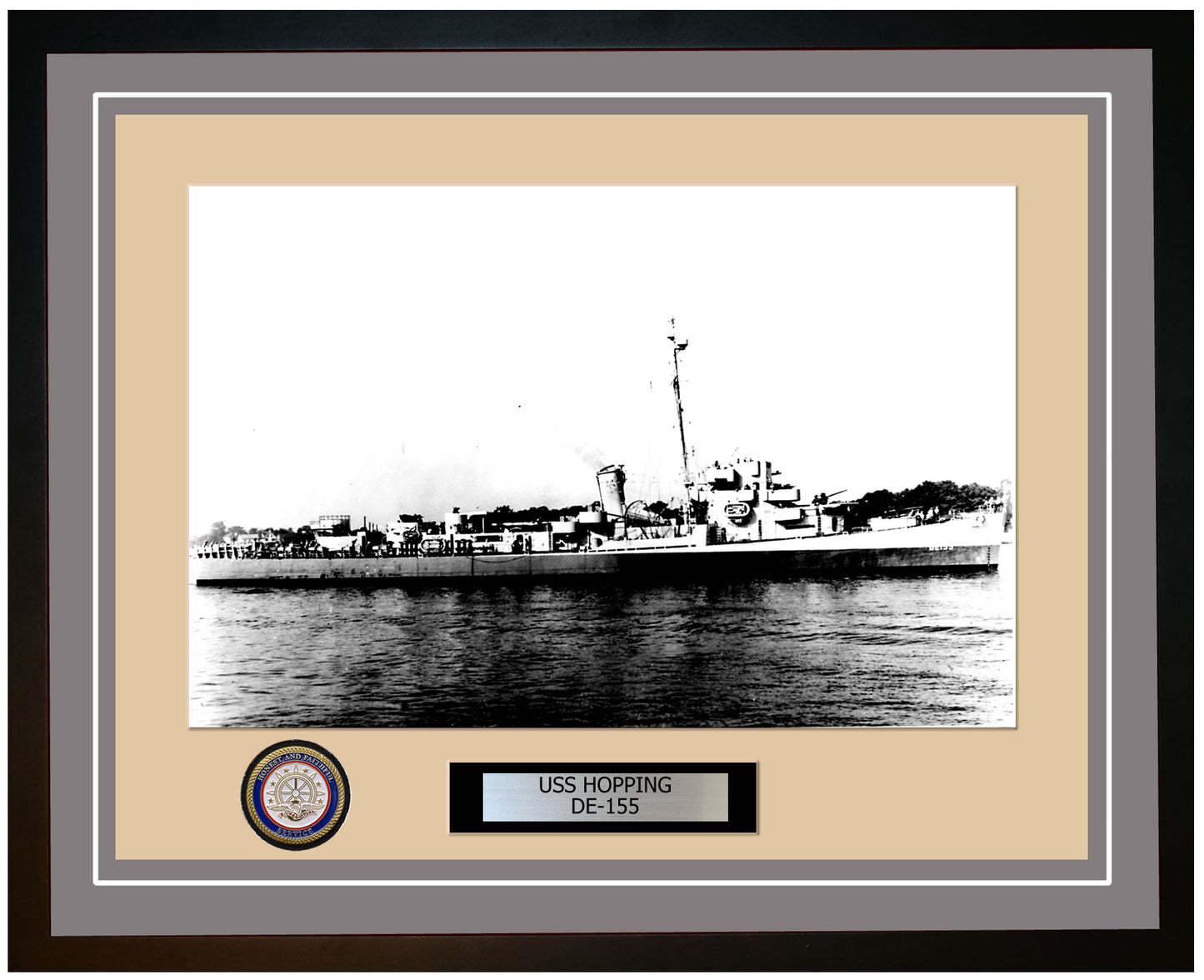 USS Hopping DE-155 Framed Navy Ship Photo Grey