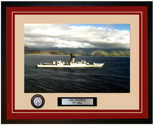 USS WHIPPLE FF-1062 Framed Navy Ship Photo Burgundy