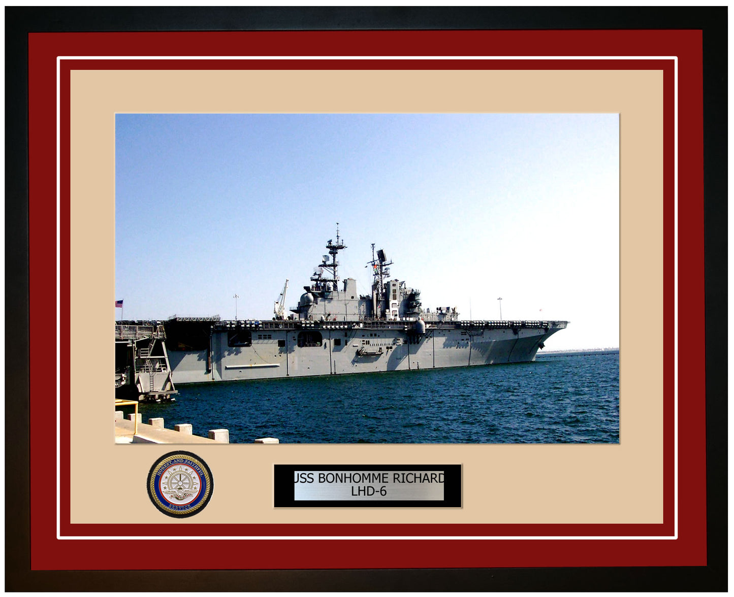 USS Bonhomme Richard LHD-6 Framed Navy Ship Photo Burgundy