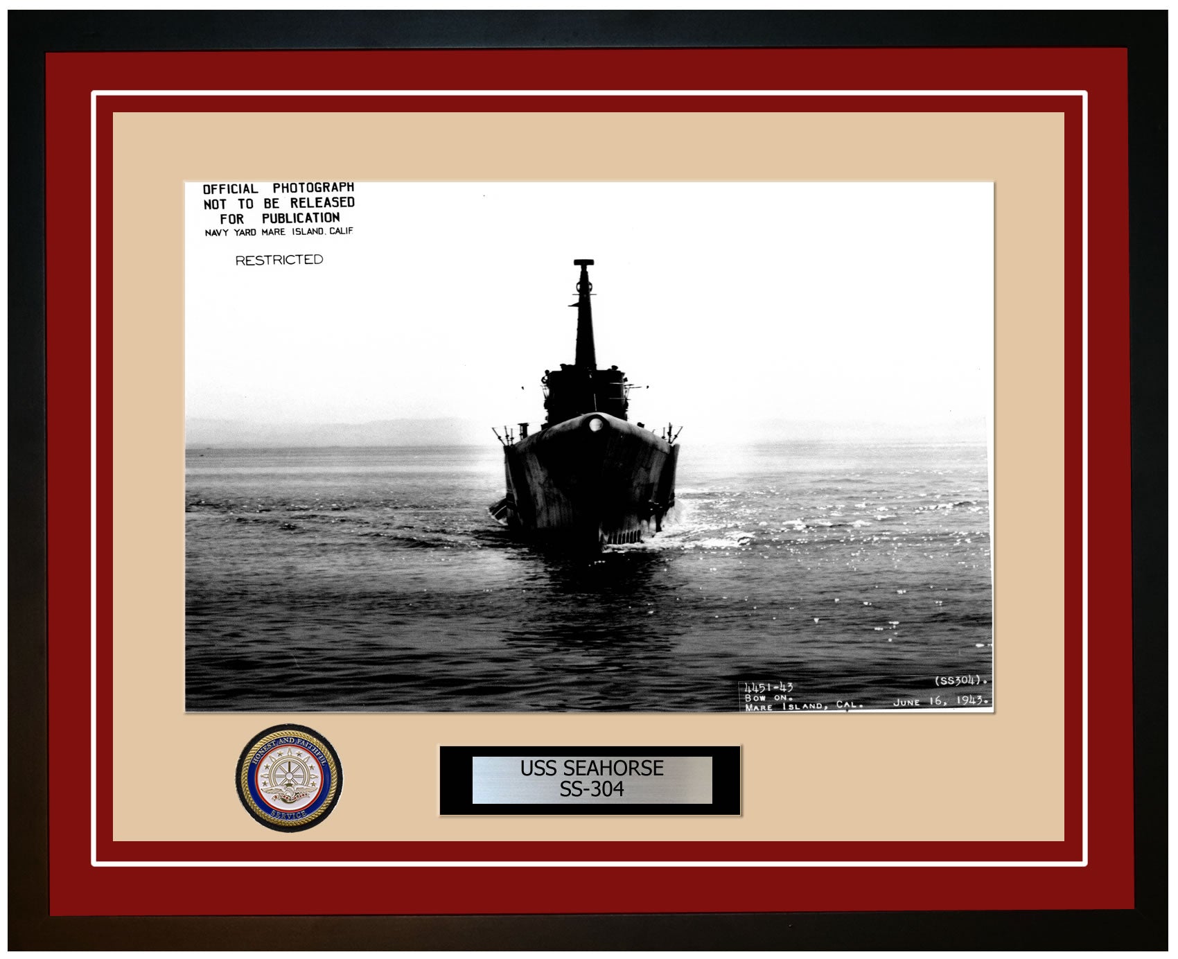 USS Seahorse SS-304 Framed Navy Ship Photo Burgundy