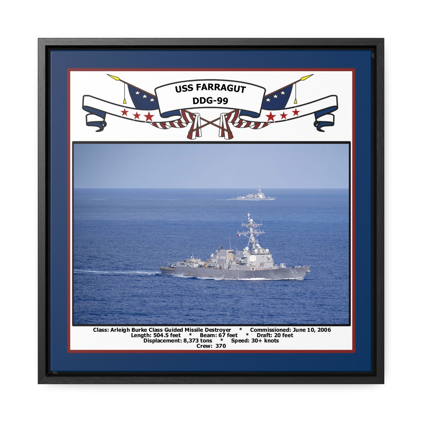 USS Farragut DDG-99 Navy Floating Frame Photo Front View