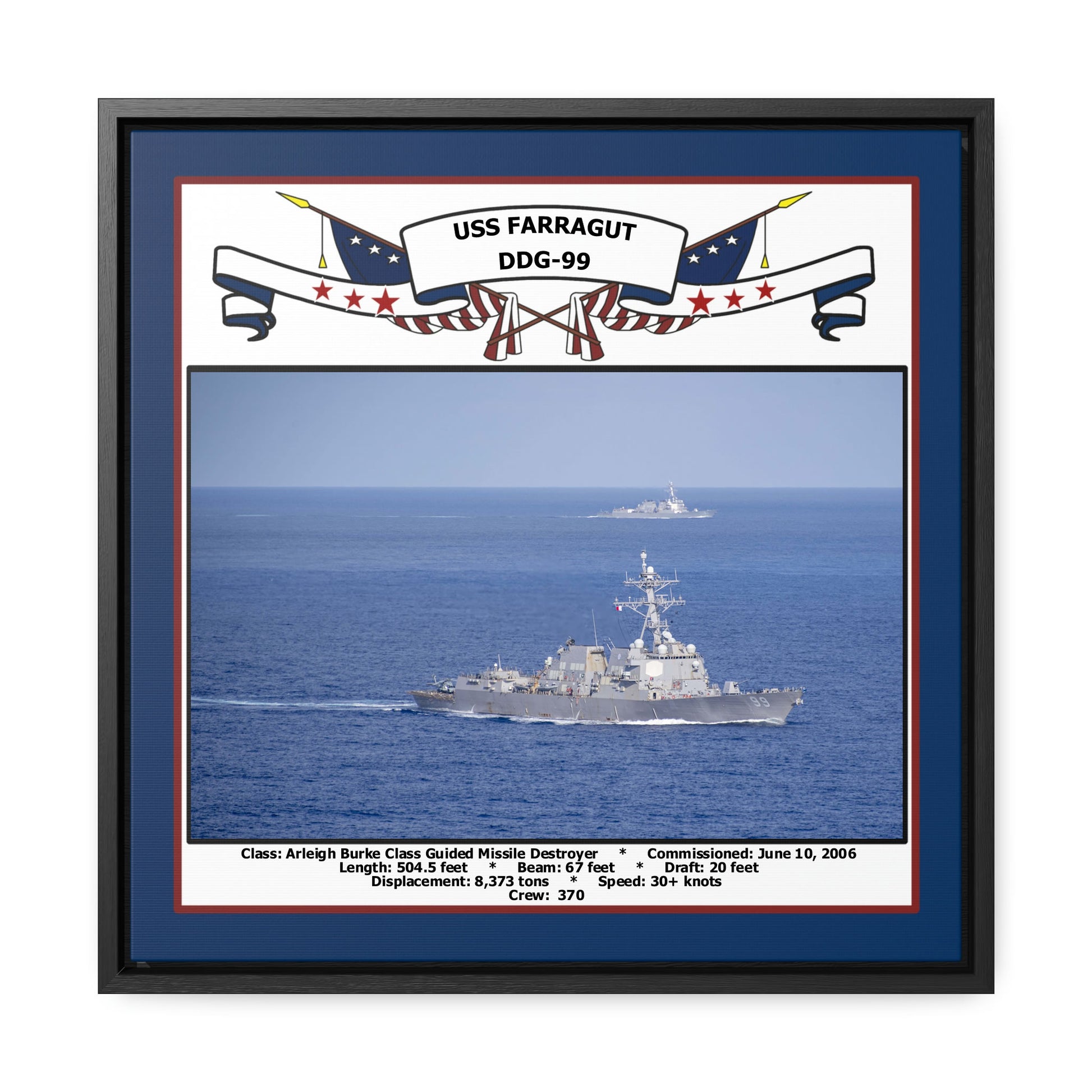 USS Farragut DDG-99 Navy Floating Frame Photo Front View