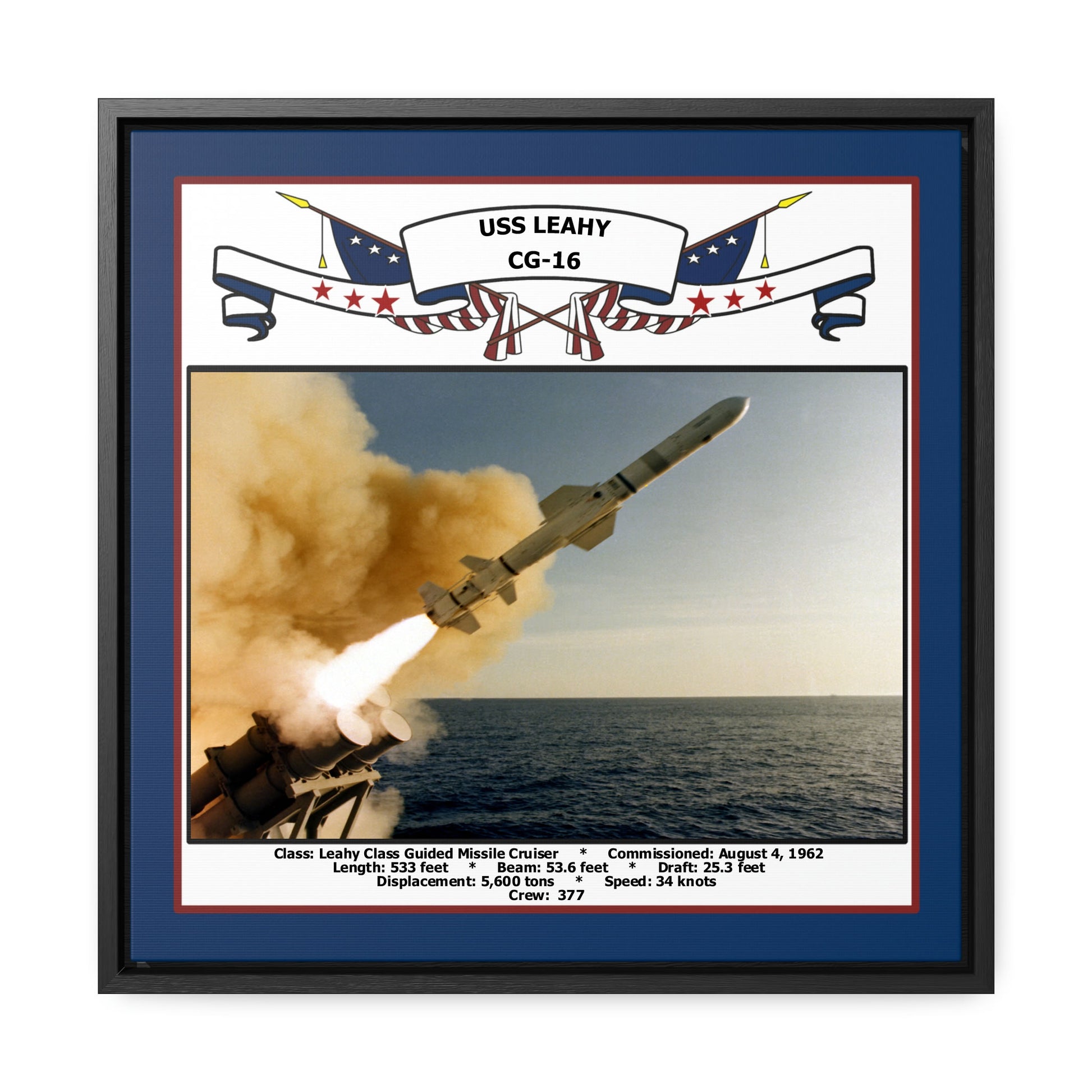 USS Leahy CG-16 Navy Floating Frame Photo Front View