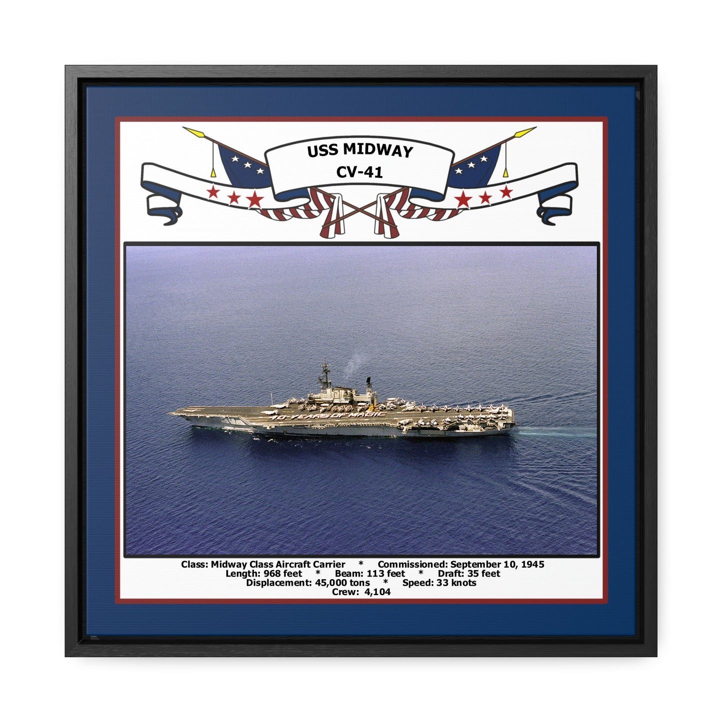 USS Midway CV-41 Navy Floating Frame Photo Front View