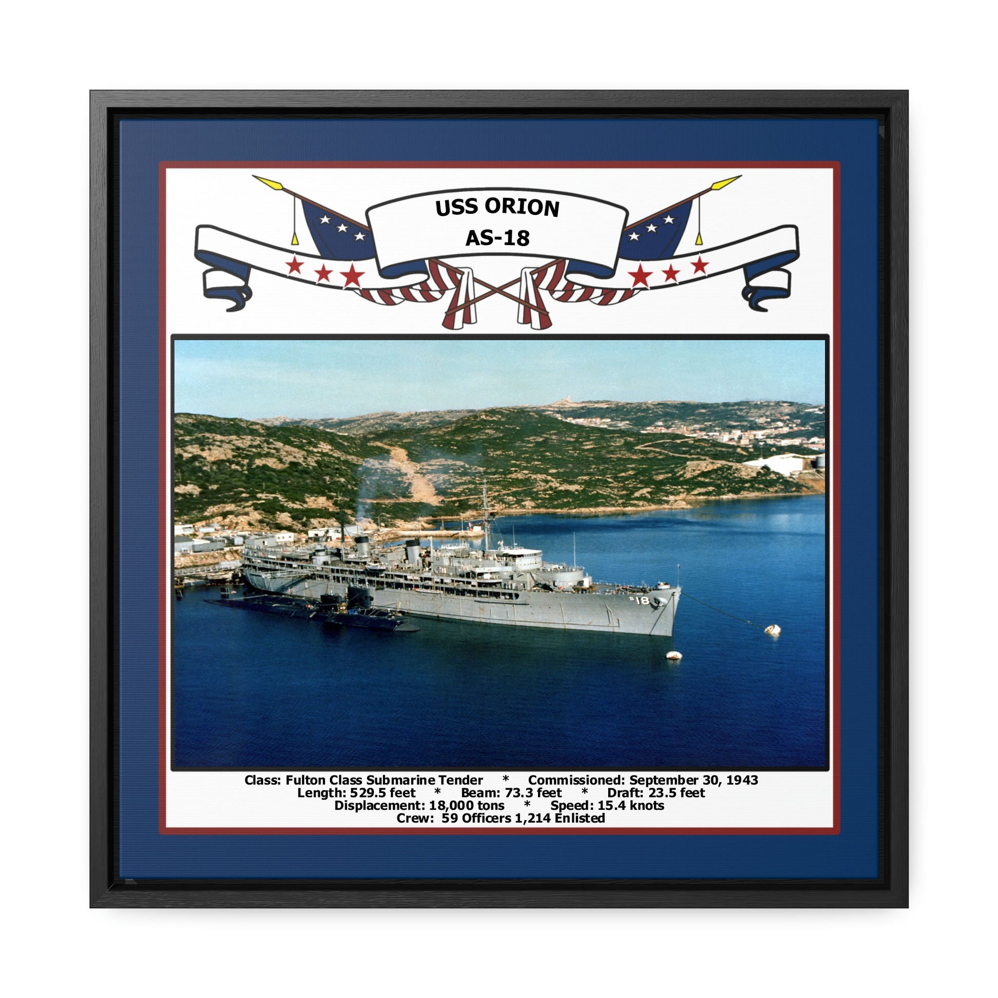 USS Orion AS-18 Navy Floating Frame Photo Front View
