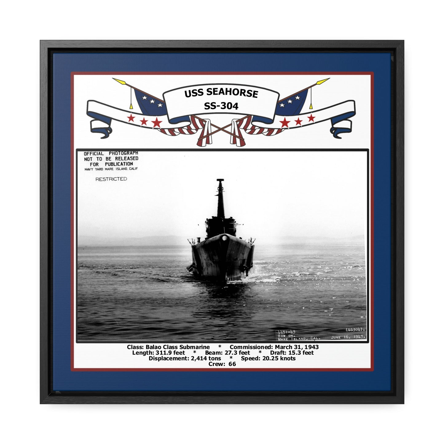 USS Seahorse SS-304 Navy Floating Frame Photo Front View