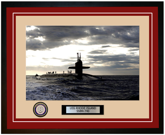 USS Rhode Island SSBN-740 Framed Navy Ship Photo Burgundy