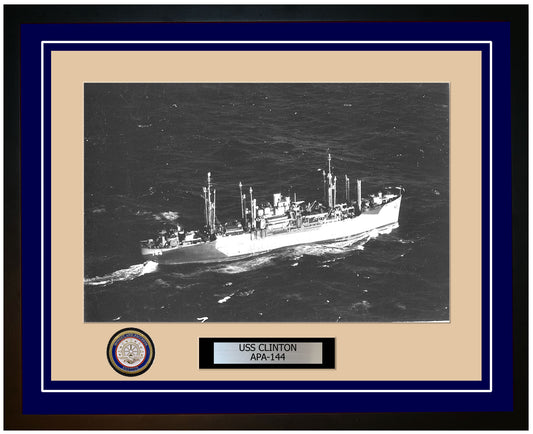 USS Clinton APA-144 Framed Navy Ship Photo Blue
