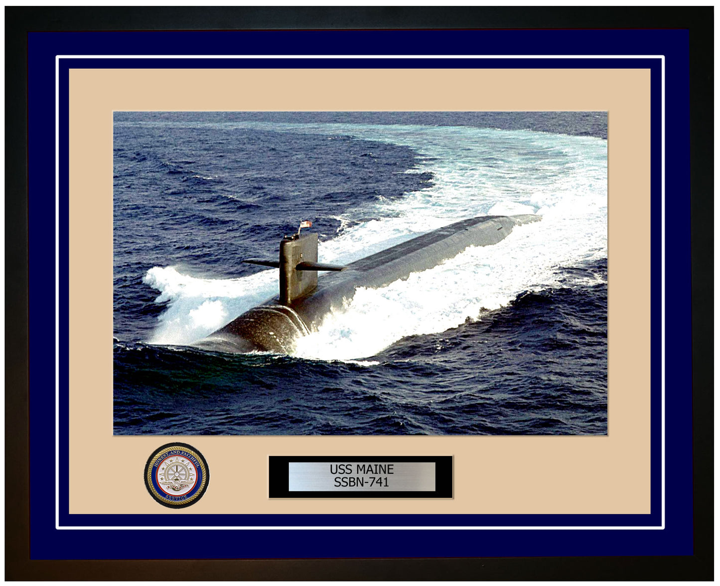 USS Maine SSBN-741 Framed Navy Ship Photo Blue