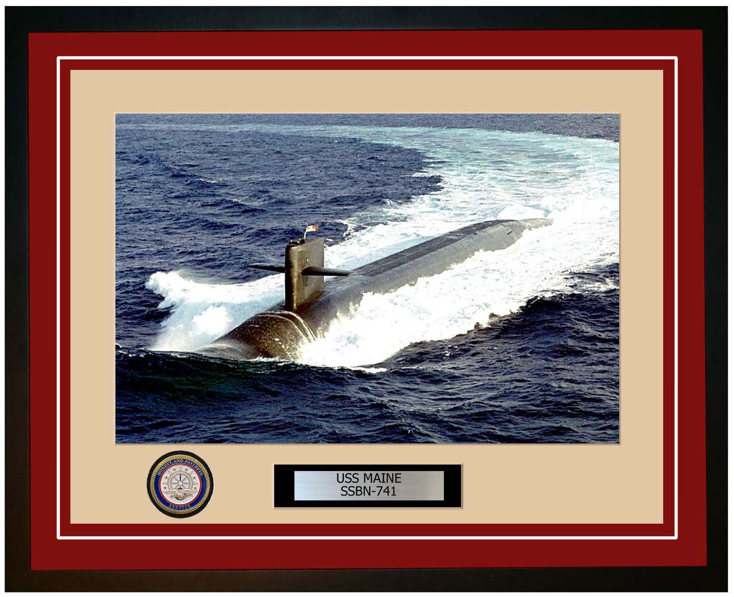 USS Maine SSBN-741 Framed Navy Ship Photo Burgundy