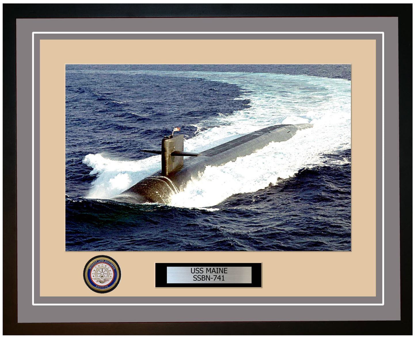USS Maine SSBN-741 Framed Navy Ship Photo Grey