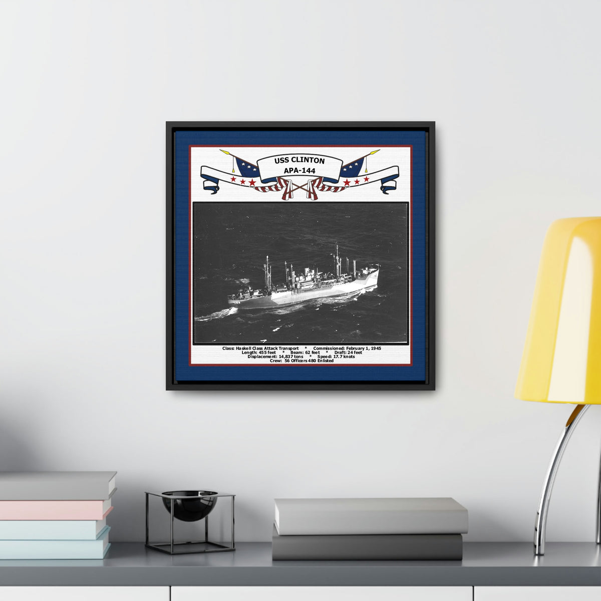USS Clinton APA-144 Navy Floating Frame Photo Desk View