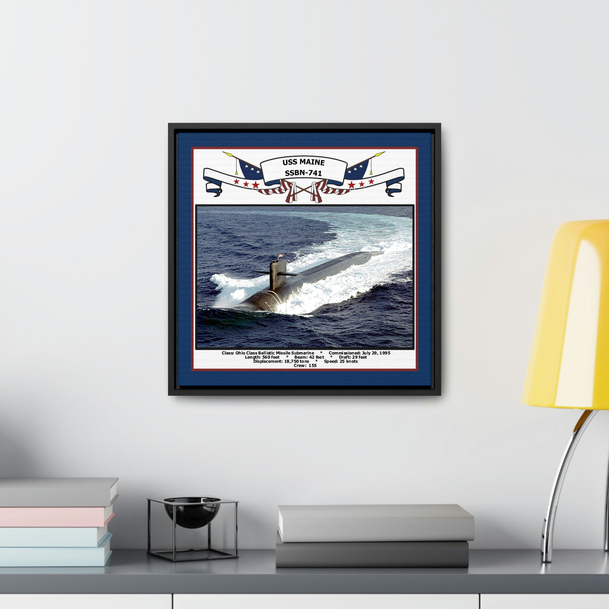 USS Maine SSBN-741 Navy Floating Frame Photo Desk View