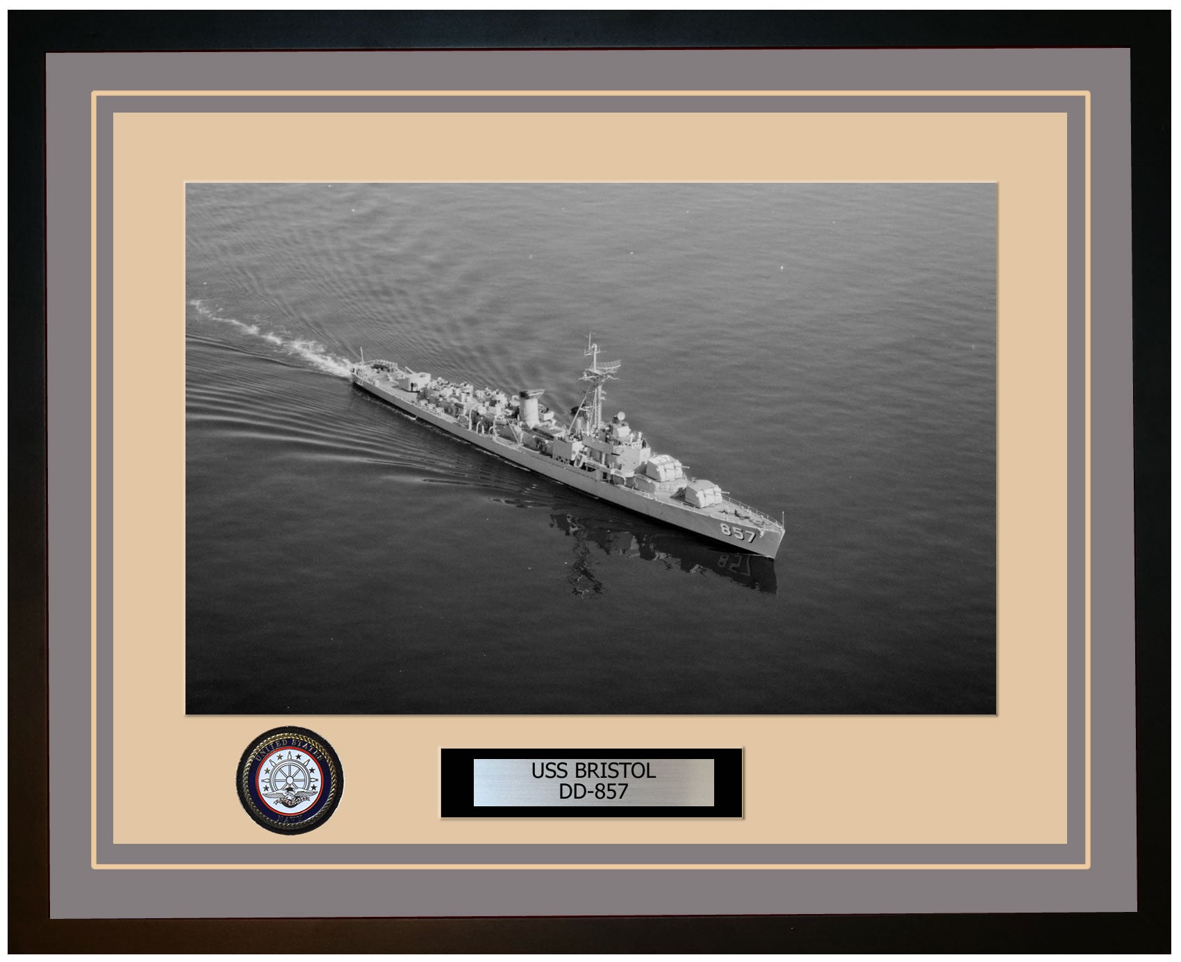 USS BRISTOL DD-857 Framed Navy Ship Photo Grey