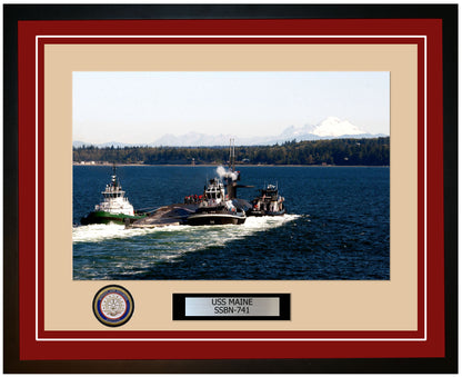 USS Maine SSBN-741 Framed Navy Ship Photo Burgundy