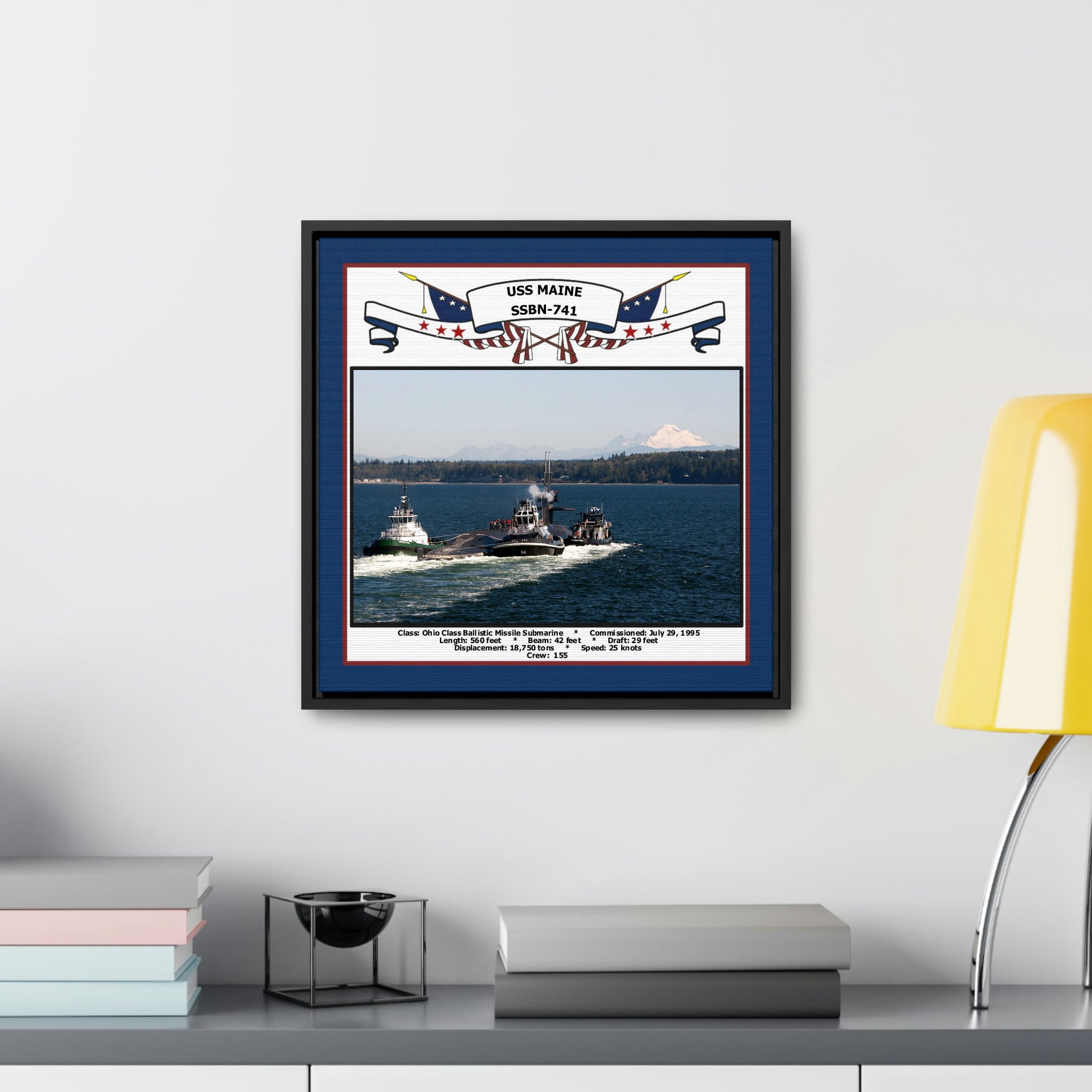 USS Maine SSBN-741 Navy Floating Frame Photo Desk View