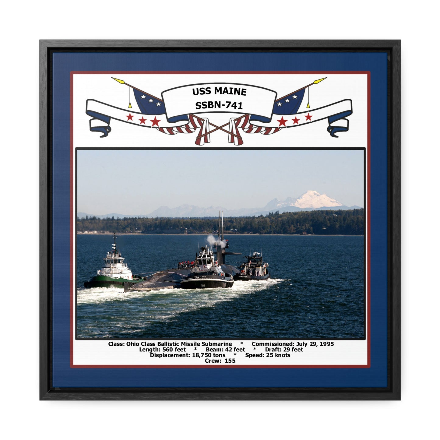 USS Maine SSBN-741 Navy Floating Frame Photo Front View