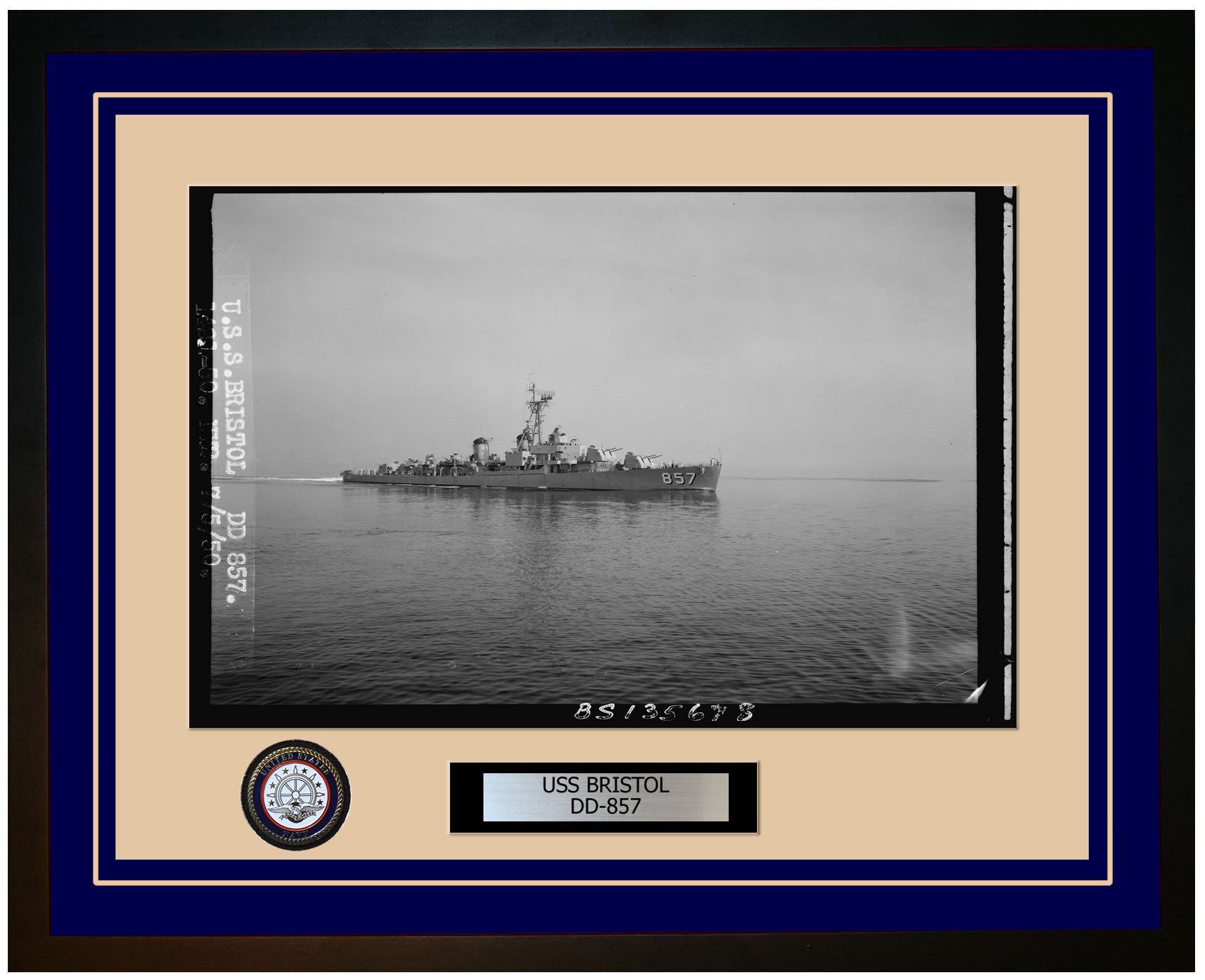 USS BRISTOL DD-857 Framed Navy Ship Photo Blue